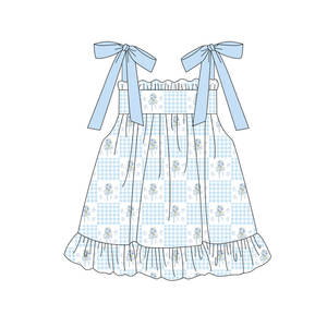 GBO0516 Conjunto de Ropa para Niña Pequeña Personalizado Sin Pedido Mínimo, Conjunto de Falda y Blusa sin Mangas con Lazo Azul a Cuadros para Niña, Venta al Por Mayor - Product Image 6