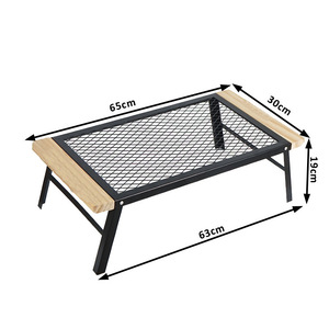 Outdoor <b>Folding</b> Mesh <b>Table</b> 65x30x19cm Carbon Steel With Beech Wood Trim Camping Barbecue Grill Portable Storage Rack - Product Image 1