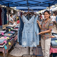 Grosir Rok Bib Bekas Langsung dari Pabrik, Lot Rok Denim Pinafore Wanita Bekas, Rok Overall Denim, Pakaian Bekas Grosir dalam Bale