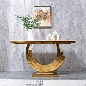 Meubles modernes de luxe pour salon <span class=keywords><strong>Table</strong></span> <span class=keywords><strong>console</strong></span> d'angle en demi-lune longue et fine carrée en métal doré <span class=keywords><strong>Table</strong></span> d'art noire avec dessus en marbre - Product Image 4