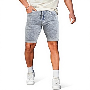 Pantalones Cortos de Mezclilla para Hombre, Lavado Claro, Pierna Recta, Cintura Media, Casuales, Transpirables, de Algodón, Estilo Urbano, con Calcetines Blancos - Product Image 1