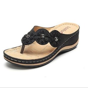 Chaussures décontractées pour femmes en promotion – Sandales de plage souples à talon compensé pour adultes, style rétro, tongs plates - Product Image 1