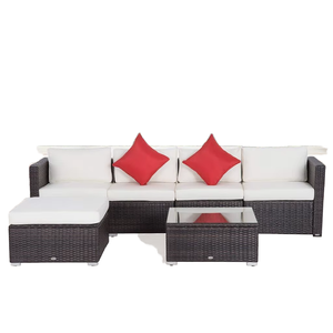 Juego de sofá de jardín con muebles de exterior contemporáneos con rizo de ratán y madera - Product Image 4