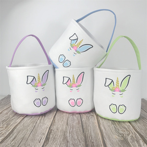Panier à œufs en toile de coton avec impression de lapin, sacs de chasse aux œufs, sacs à bonbons mignons, cadeaux de Pâques, sacs à friandises - Product Image 1