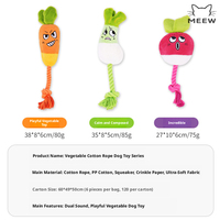 Jouet sonore interactif pour chien en corde de coton en forme de légumes (carotte, oignon, radis) pour la dentition des chiots