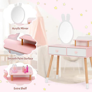 Tavolo da trucco principessa e sedia per <span class=keywords><strong>bambini</strong></span> in legno vanità con specchio cassetti e ripiano per bambine - Product Image 5