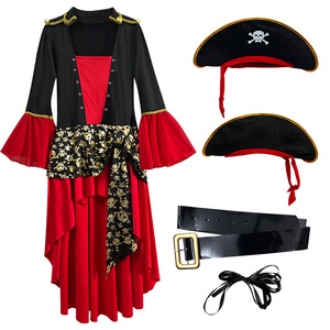 Costume d'Halloween, tenue de cosplay de capitaine rouge pour femmes, pirate des Caraïbes, performance sur scène - Product Image 3