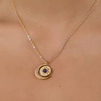 Collar con Colgante Giratorio de Sol y Luna en Acero Inoxidable Chapado en Oro de 18K con Lapislázuli Natural, Joyería J&D para Mujer