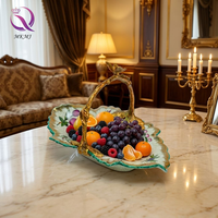 Bol à fruits en céramique coloré peint à la main avec support en laiton, assiette en porcelaine, décoration de table rétro de luxe pour la maison, accessoire de style nouveau