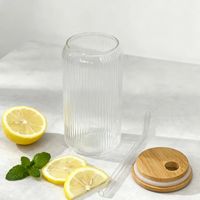 Bouteille d'eau en verre borosilicaté 16oz couvercle en bambou gobelet en verre pour boisson au lait à boire avec paille