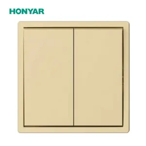 Honyar Modern Sleek Design PC Panel 2 Gang Gold 16A EU Interrupteurs muraux électriques et prise de courant