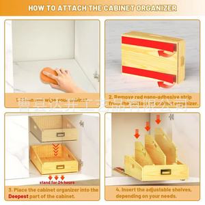 Organizador de gabinete de cocina de madera con bandeja extraíble para cubiertos, tapas de ollas y almacenamiento de tablas de cortar, forma rectangular - Product Image 2