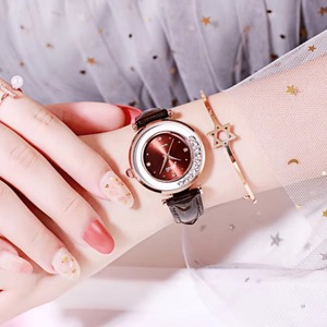 <span class=keywords><strong>Montre</strong></span> diamant en mouvement pour femme, bracelet en cuir, <span class=keywords><strong>montre</strong></span>-bracelet pour femme, montres élégantes à quartz - Product Image 2