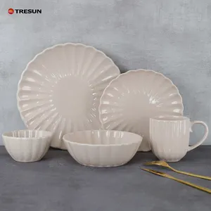TRESUN 2024 chinaware new design glossy scallop embossing ceramic dinnerware set
