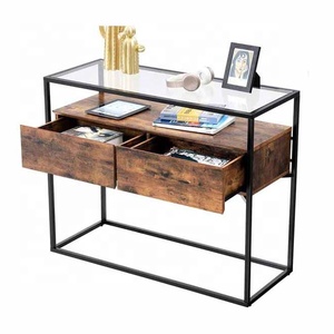 Table <span class=keywords><strong>console</strong></span> d'entrée en verre transparent <span class=keywords><strong>avec</strong></span> <span class=keywords><strong>2</strong></span> <span class=keywords><strong>tiroirs</strong></span> en bois - Product Image 3