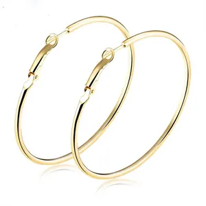 Fashion Round Huge Circle Earring Gold Plated Stainless Steel Oversize Large Big Hoop Earring