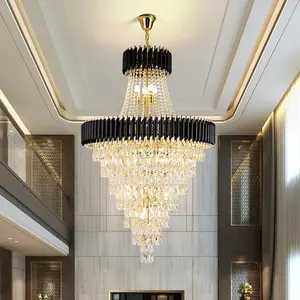 도매 금 LED 호텔 둥근 긴 큰 현대 북유럽 결혼식 천장 샹들리에 램프 수정같은 펀던트 빛