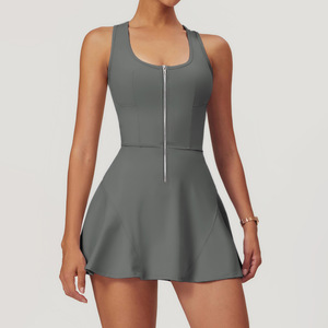 Ensemble une pièce jupe de sport et de tennis pour femme, couleur unie, demi-zip, doux, pour le fitness - Product Image 4