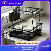 Égouttoir à vaisselle multi-niveaux en fer, design moderne et minimaliste, multifonctionnel, autoportant, sans perçage, avec support pour couteaux, baguettes et rangement pour tasses