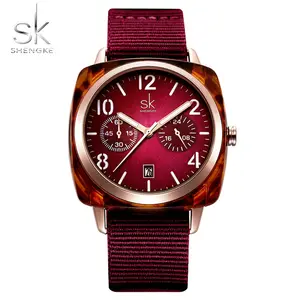 shengke K0097 sk Women Watch Nylon Belt Lady Watch Imitate Shell Case Wristwatch For Women Sport Clock Relogio Feminino Zegarek