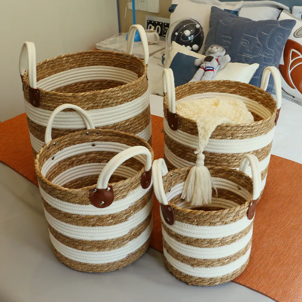 Atacado palha cesta tecido ervas marinhas natural rattan handmade armazenamento cesta Seagrass palha planta cesta