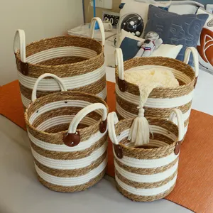 Wholesale Straw Basket Woven Seagrass Natural Rattan Handmade Storage Basket Seagrass Straw Plant Basket