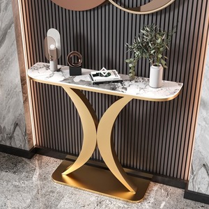 <span class=keywords><strong>Console</strong></span> d'entrée multifonctionnelle en métal et pierre de style italien, table d'appoint murale de luxe léger et minimaliste moderne - Product Image 2