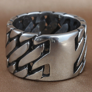 Men's <b>Titanium</b> Steel Wide <b>Chain</b> Ring Silver Geometric Punk Style Motorcycle <b>Chain</b> Jewelry 213050 - Product Image 2