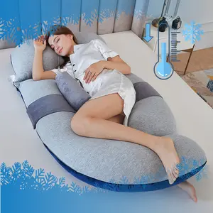 Oreiller de corps de grossesse en tissu rafraîchissant en forme de G pour dormir sur le côté
