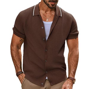 Chemises polo en tricot pour hommes, cardigan d'été pour hommes, vêtements en tricot à manches courtes pour hommes, chemises boutonnées - Product Image 5