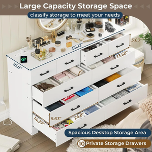 <span class=keywords><strong>Commode</strong></span> inachevée à 10 tiroirs avec station de charge intégrée <span class=keywords><strong>Commode</strong></span> <span class=keywords><strong>longue</strong></span> épaisse et robuste <span class=keywords><strong>Commode</strong></span> pratique - Product Image 3