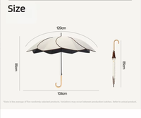Parapluie droit haut de gamme OEM personnalisé avec logo, UPF50, 8 baleines, coupe-vent, manche en bois, bordure en forme de pétale de fleur, pour femmes et jeunes filles en déplacement