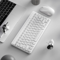 Wireless Keyboard Mouse Combo Retro Punk Round Key Office Set Combination for Desktop Computer Home Business Use