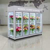 Pendingin Minuman Kaca Pintu Kaca 3/4/5 Pintu Hitam Kontrol Mekanis Suhu Tunggal dengan Pendingin Udara untuk Toko Bunga