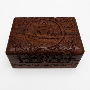 Triquetra Carving Natural Finish 7x5 Inch Multi-Purpose Wooden Jewelry <b>Trinket</b> Organizer <b>Box</b> for Watch Card Other Accessories - Product Image 1