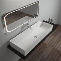 Lavabo rectangular de pared con superficie sólida de Sm-8351-3, encimera de piedra blanca, lavabo de baño moderno