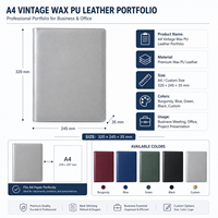 Porte-documents A4 en cuir PU ciré, fin et multicolore, en stock, directement de l'usine, pour cadres, réunions d'affaires et bureau