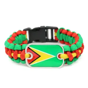 Cor personalizada e logotipo guyana pulseira bandeira salva-vidas tecido pulseira bandeira do país 550 pulseira de sobrevivência