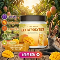 Poudre d'électrolytes de mangue en marque blanche, supplément d'hydratation sans sucre, fournisseur OEM, potassium, magnésium, sodium, zéro calorie