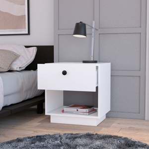 White 1-<b>Drawer</b> Nightstand With Open Shelf <b>For</b> Bedroom <b>Storage</b> - Product Image 2