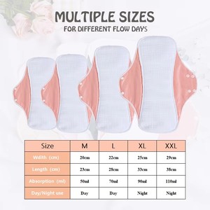 Serviettes hygiéniques en coton réutilisables en gros pour femmes, respirantes, avec ailettes, anti-fuites, ultra-absorbantes, 3 couches - Product Image 2