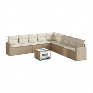 Adjustable Beige PE <b>Rattan</b> Garden <b>Sofa</b> Set 10+ Seater Outdoor Furniture Contemporary Design - Product Image 1