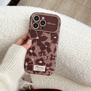 เคสกันกระแทก iPhone 17 ลายหนัง พร้อมช่องหน้าต่างขนาดใหญ่ 16 Pro Max ลายดอกไม้สีน้ำตาลผสม 15/13 กันกระแทก - Product Image 2