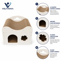 Mobilier pour chat en carton ondulé, 2 niveaux, avec griffoir, condo, plateau lounge incurvé, porte cintrée et fenêtre en forme de fleur, vente en gros