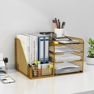 Scaffale da Scrivania Portadocumenti Organizzatore per Ufficio Scatola Portaoggetti per Libri e Giornali in Metallo Multistrato Portadocumenti A4 - Product Image 6