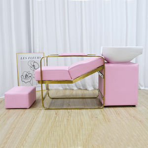 Modernes Rosa <span class=keywords><strong>Shampoo</strong></span>-Set für Friseursalons Verstellbare Rückwärtswascheinheit mit Keramikbecken Stühle Günstige Möbel mit Stilvollem Waschbecken - Product Image 3