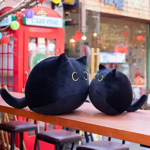 Almohadas de Felpa Suave con Forma de Gato Negro para Halloween, Almohada de 8/10/30CM para Sofá, Cojín de Animales de Peluche, Gato de Ojo Grande