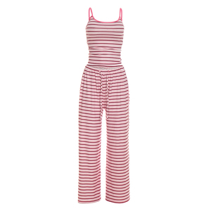 Viviblook Y26ST110 Women Spring Summer <b>Set</b> Striped Vest Top High Drawstring Straight Loose Pants Two Piece Casual <b>Set</b> - Product Image 4