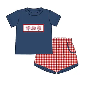 प्योरसन कस्टम 4 जुलाई बच्चों के कपड़े गर्मी वसंत स्वतंत्रता दिवस आतिशबाजी कढ़ाई के साथ बच्चे के लड़के के कपड़े