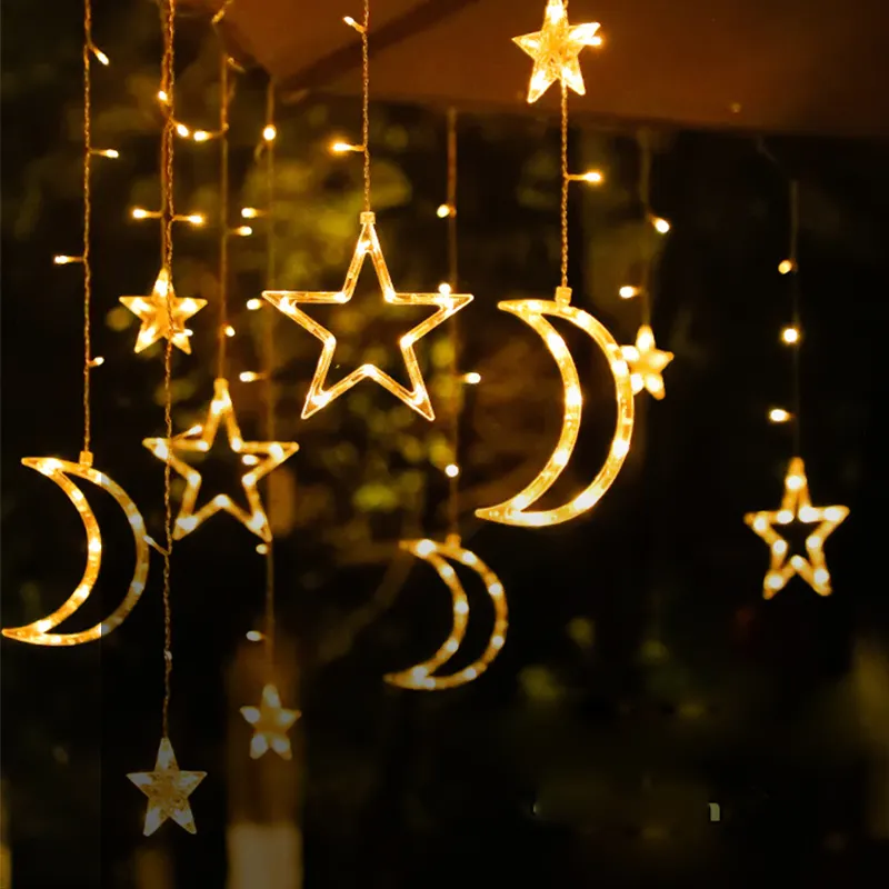 Solar Christmas Fairy Lights Festoon Led String Lights Star Moon Garden Curtain Indoor Holiday Tree Decorative Light